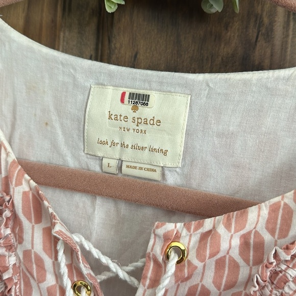 Kate Spade Arrow Stripe Boho Ruffle Pink Midi Dress sleeveless size large - Picture 3 of 6